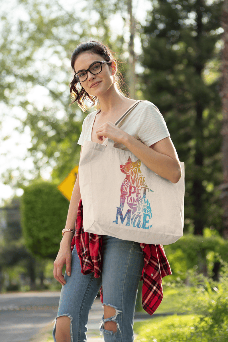 Nome do produto: ECOBAG GRANDE CRU CAT, MÃE DE PET TAMBÉM E MÃE, 100%ALGODAO