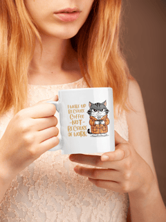 CANECA PERSONALIZADA CRIATIVA EM CERÂMICA, 325ML C/02 LADOS, CAT COFFEE