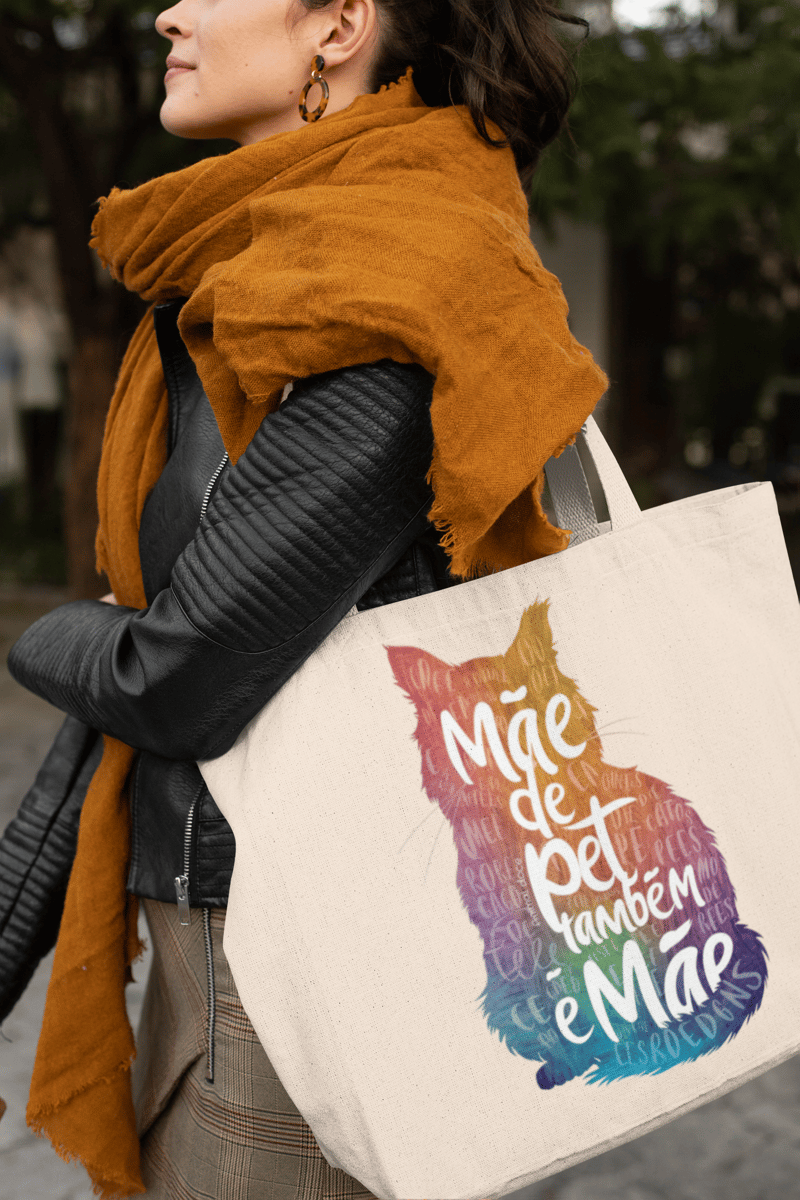 Nome do produto: ECOBAG GRANDE CRU CAT, MÃE DE PET TAMBÉM E MÃE, 100%ALGODAO