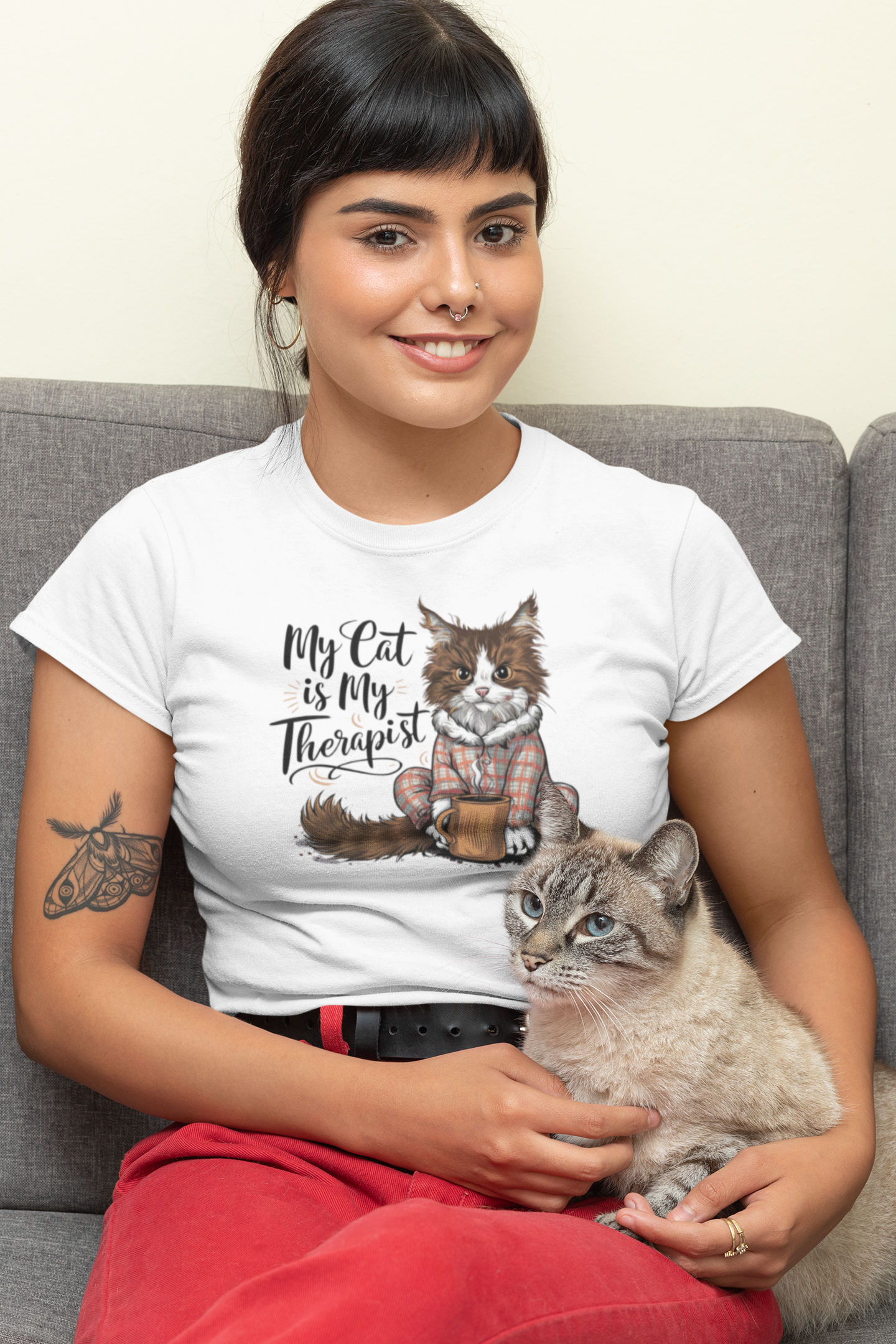 CAMISETA BABY LONG PRIME, MY CAT IS MY THERAPIST