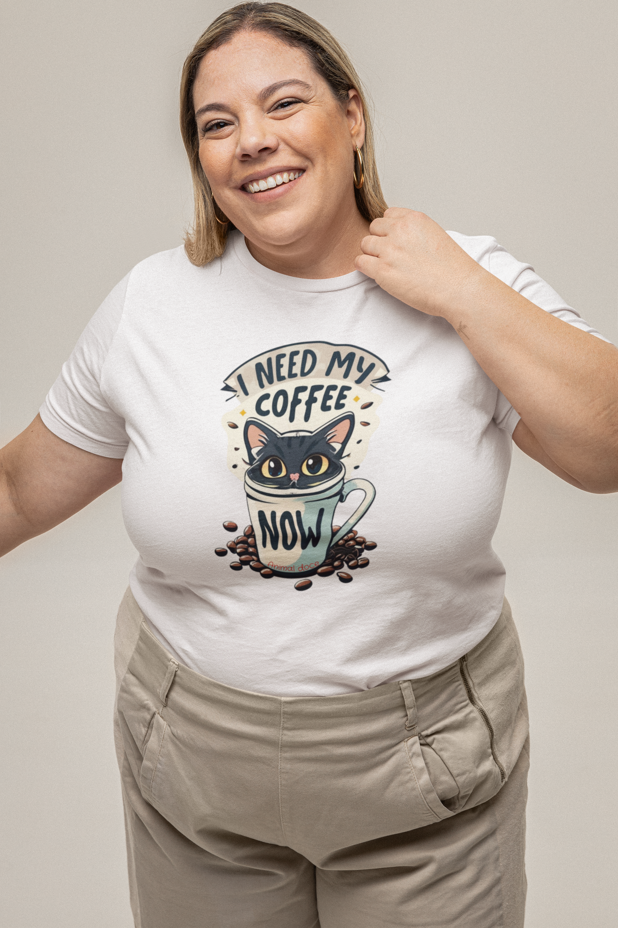 CAMISETA T-SHIRT PLUS SIZE, CAT COFFEE