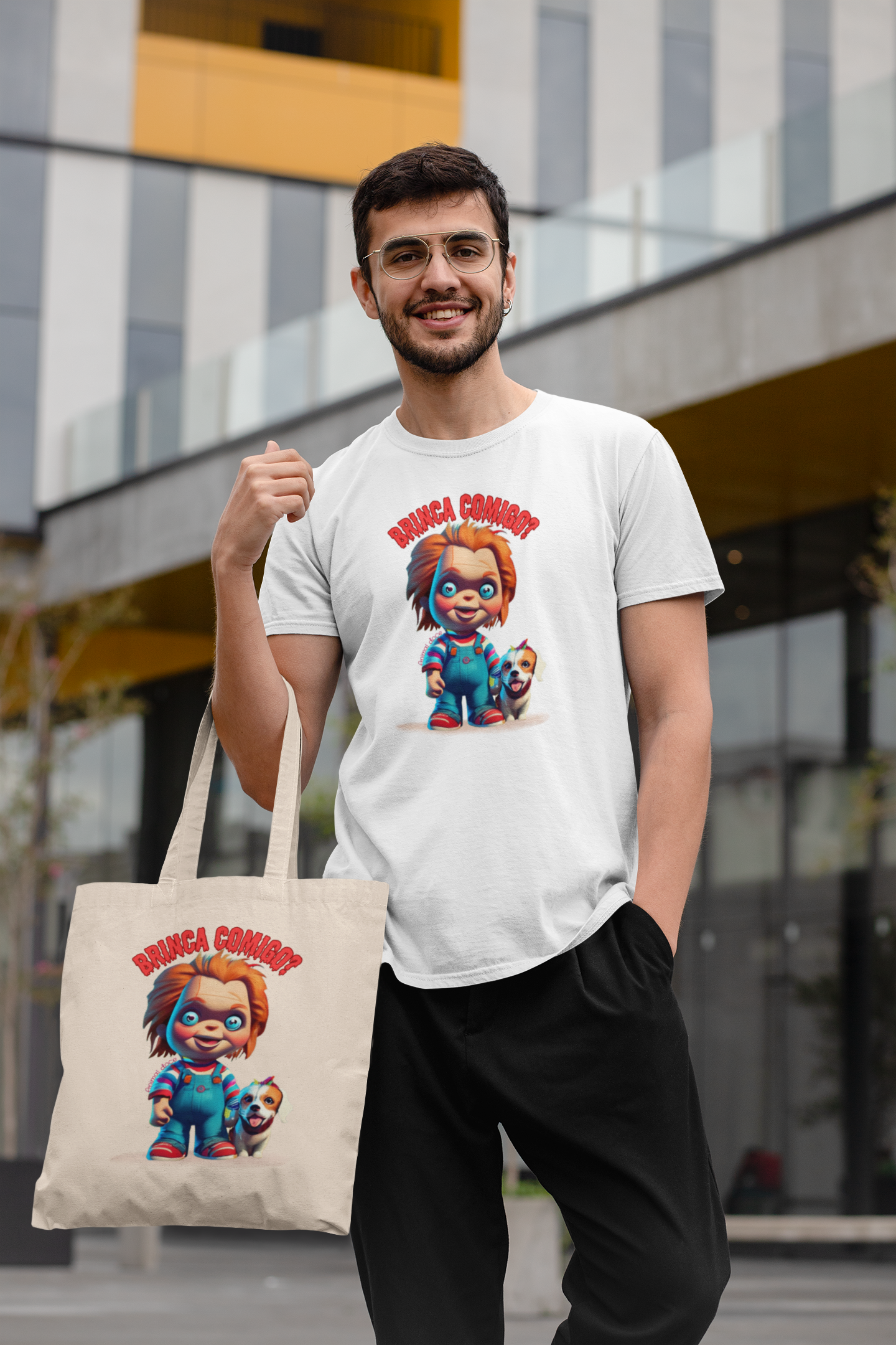 ECOBAG GRANDE CRU DOG, LINHA FILME 100% ALGODAO, CHUCKY BRINCA COMIGO