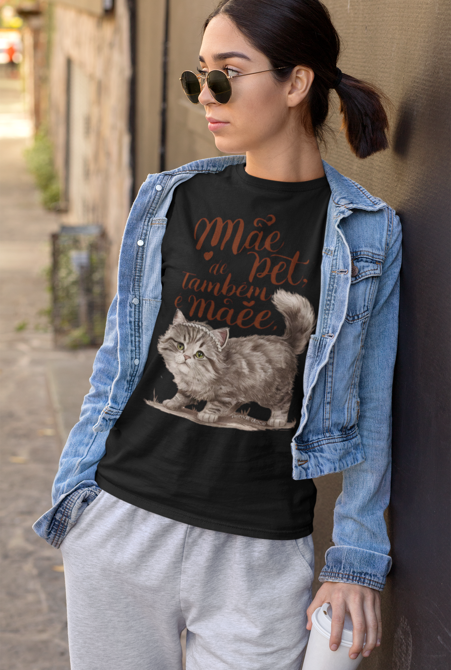 CAMISETA BABY LONG PIMA CAT, MÃE DE PET TAMBÉM E MÃE