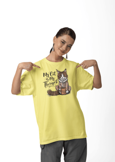 CAMISETA T-SHIRT ESTONADA, MY CAT IS MY THERAPIST