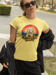 CAMISETA BABY LONG ESTONADA, DOG GOLDEN LOVER