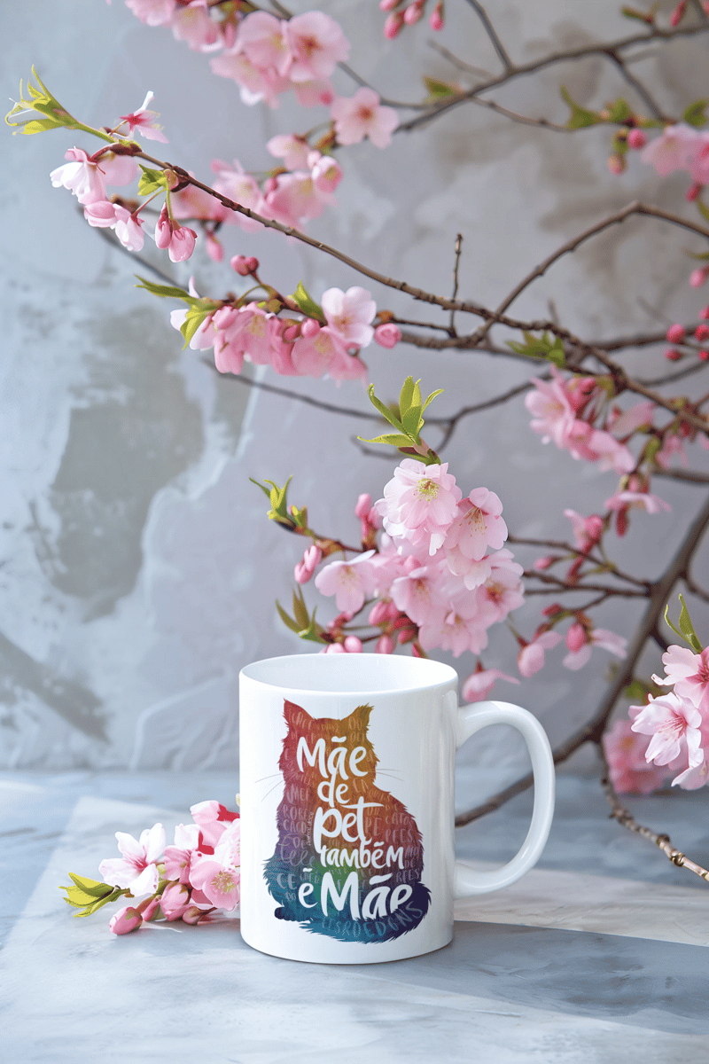 Nome do produto:  CANECA PERSONALIZADA CRIATIVA EM CERÂMICA, 325ML C/02 LADOS, CAT MÃE DE PET TAMBÉM E MÃE
