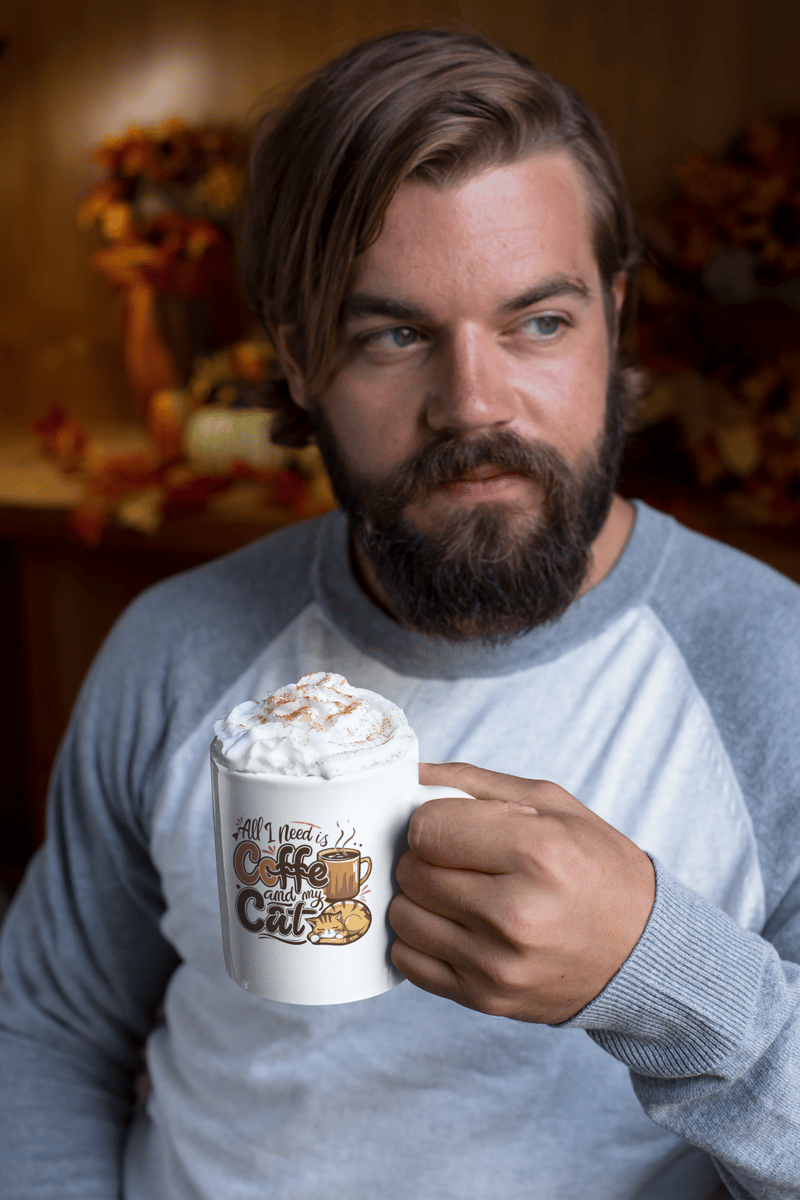 Nome do produto: CANECA PERSONALIZADA CRIATIVA EM CERÂMICA, 325ML C/02 LADOS, CAT COFFEE