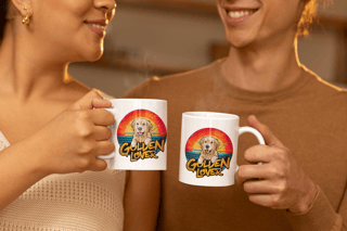 CANECA PERSONALIZADA CRIATIVA EM CERÂMICA, 325ML C/02 LADOS, DOG GOLDEN LOVER