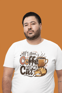 CAMISETA T-SHIRT PLUS SIZE, CAT COFFEE