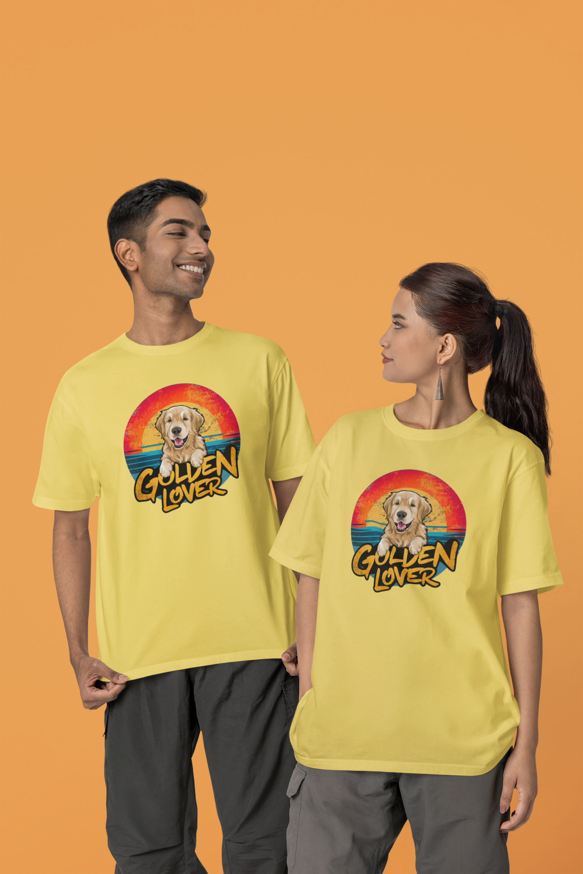 CAMISETA T-SHIRT ESTONADA, DOG GOLDEN LOVER