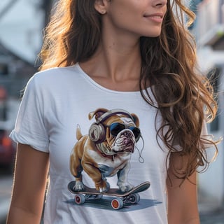Nome do produto Camiseta Pets - Bulldog 2 no Skate Color - Unissex