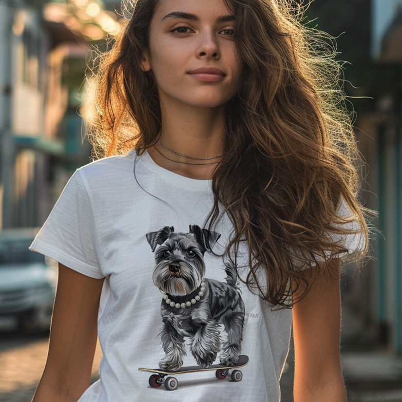 Nome do produto: Camiseta Pets - Dara Schnauzer Skate e Colar - Unissex