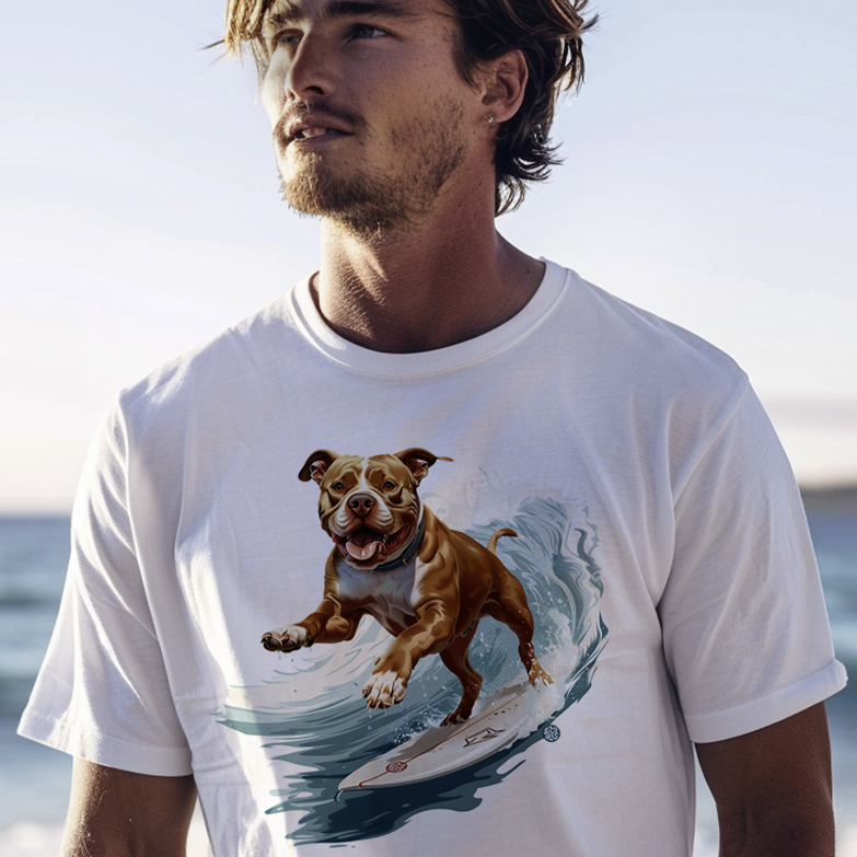 Nome do produto: Camiseta Pets - Pitbull Surf - Unissex