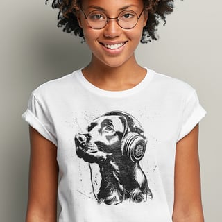 Nome do produto Camiseta Pets - Labrador Ouvindo Música - Unissex