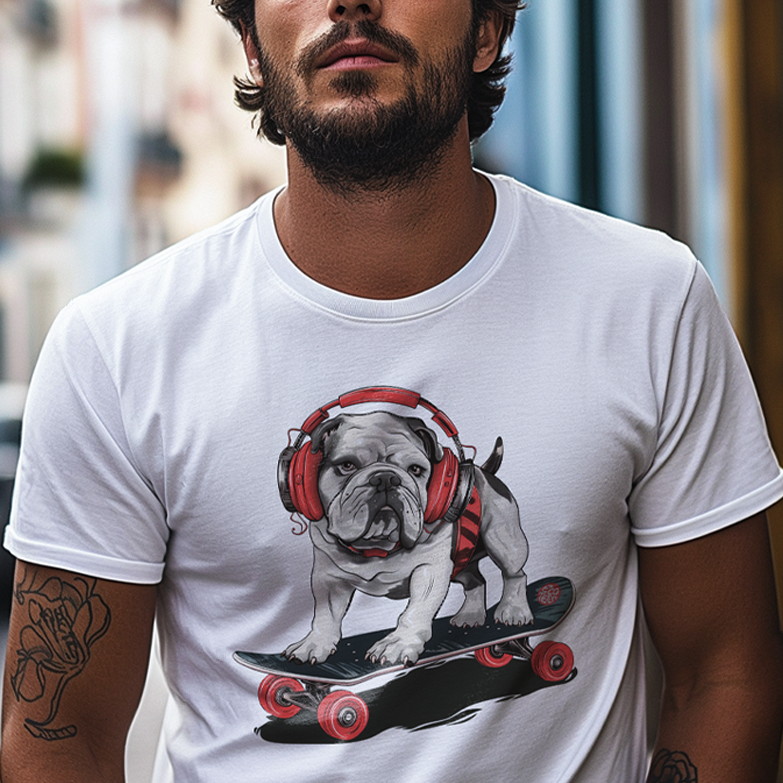 Nome do produto: Camiseta Pets - Bulldog no Skate Color - Unissex