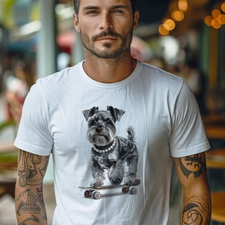 Nome do produto Camiseta Pets - Dara Schnauzer Skate e Colar - Unissex