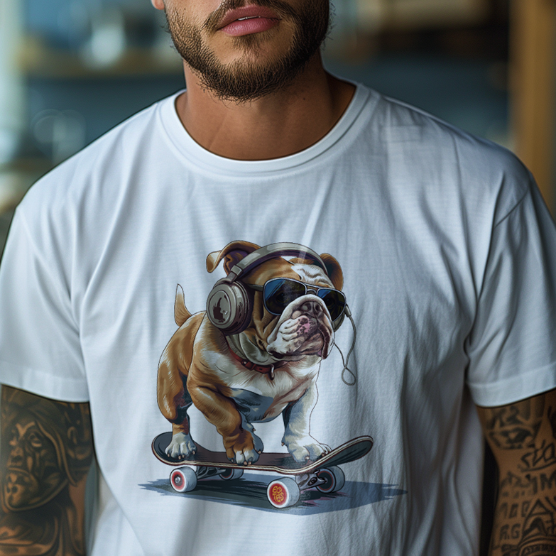 Nome do produto: Camiseta Pets - Bulldog 2 no Skate Color - Unissex