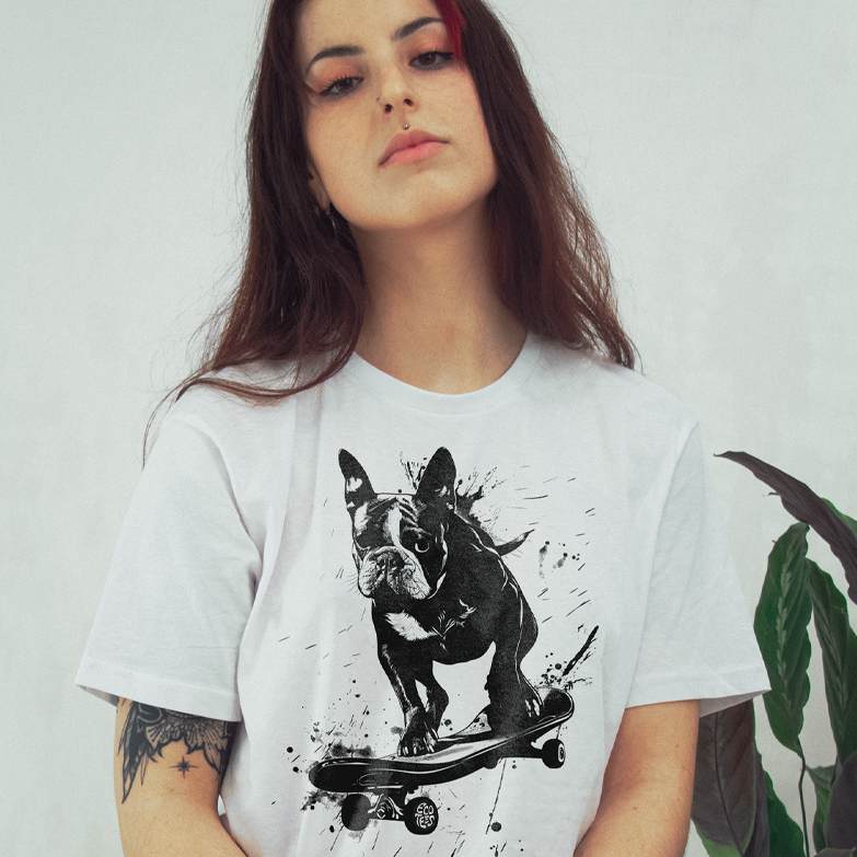 Nome do produto: Camiseta Baby Long Pets - Bulldog no Skate PB