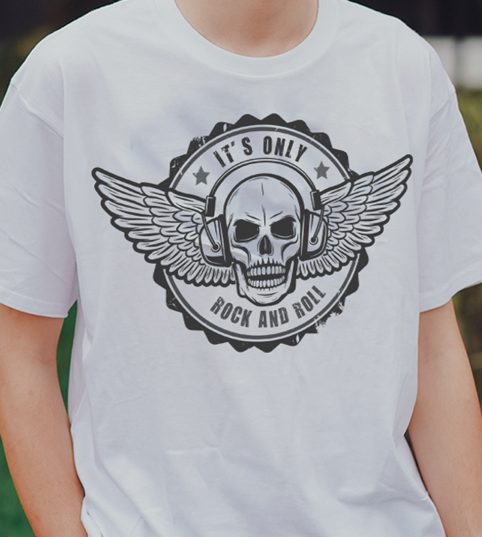 Nome do produto: Camiseta Caveira - It\'s only rock and roll
