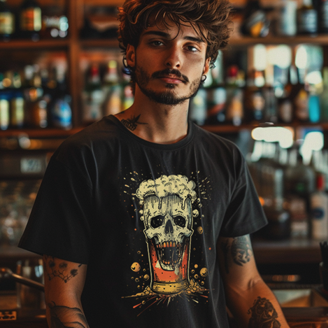 Nome do produto: Camiseta Cerveja - Caveira Copo - Unissex