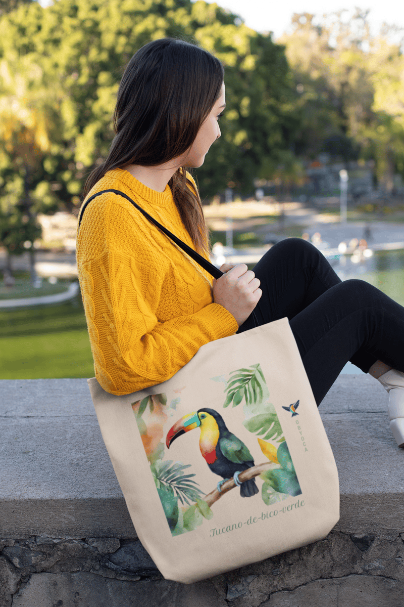 Nome do produto: Ecobag Tucano-de-bico-verde - Coleção Aquarela