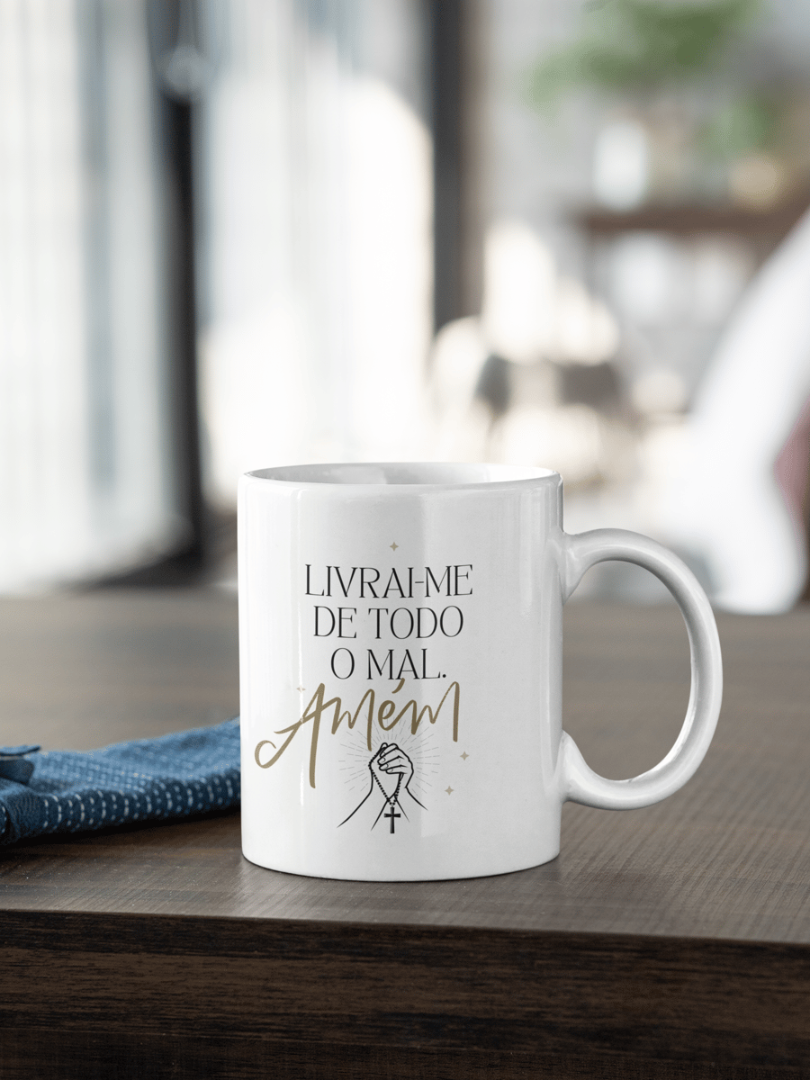Nome do produto: Caneca De Porcelana Personalizada, Livrai-me do mal