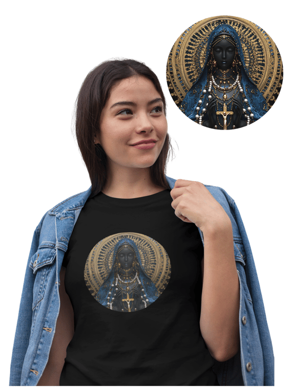 Camiseta Feminina Algodão Pima Mandala Nossa Senhora Aparecida