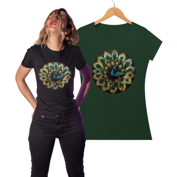 Camiseta  Feminina Algodão Pima Mandala do Pavão