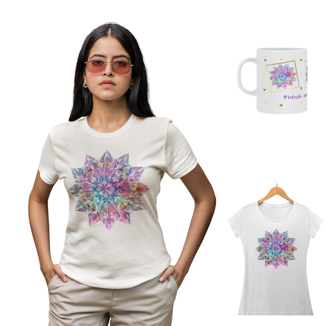 Nome do produto: Camiseta Feminina Algodão Pima Mandala  dos Cristais