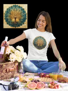 Nome do produto Camiseta Feminina de Algodão Pima Mandala  Árvore da Vida