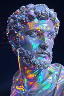 Nome do produtoBoné Prime Com TelaUm deslumbrante busto masculino de mármore iridescente, renderização em 8K com Unreal Engine, cores vibrantes, muito reflexivo, iluminação perfeita, fundo azul-índigo escuro, ZBrush.