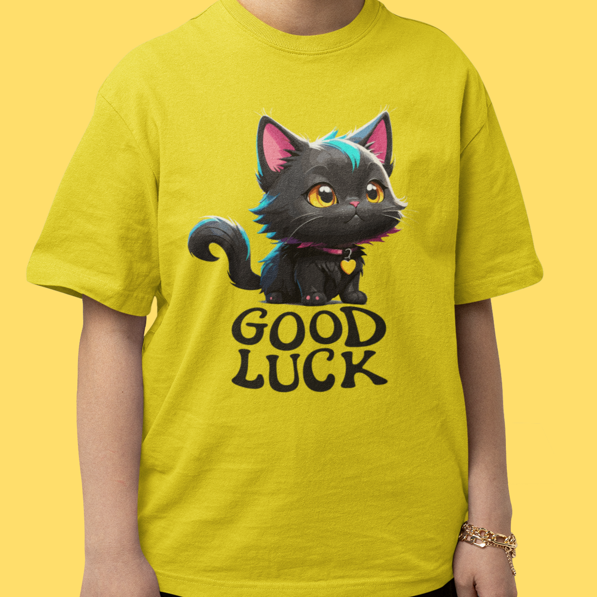 CAMISETA GOOD LUCK GATINHO PRETO