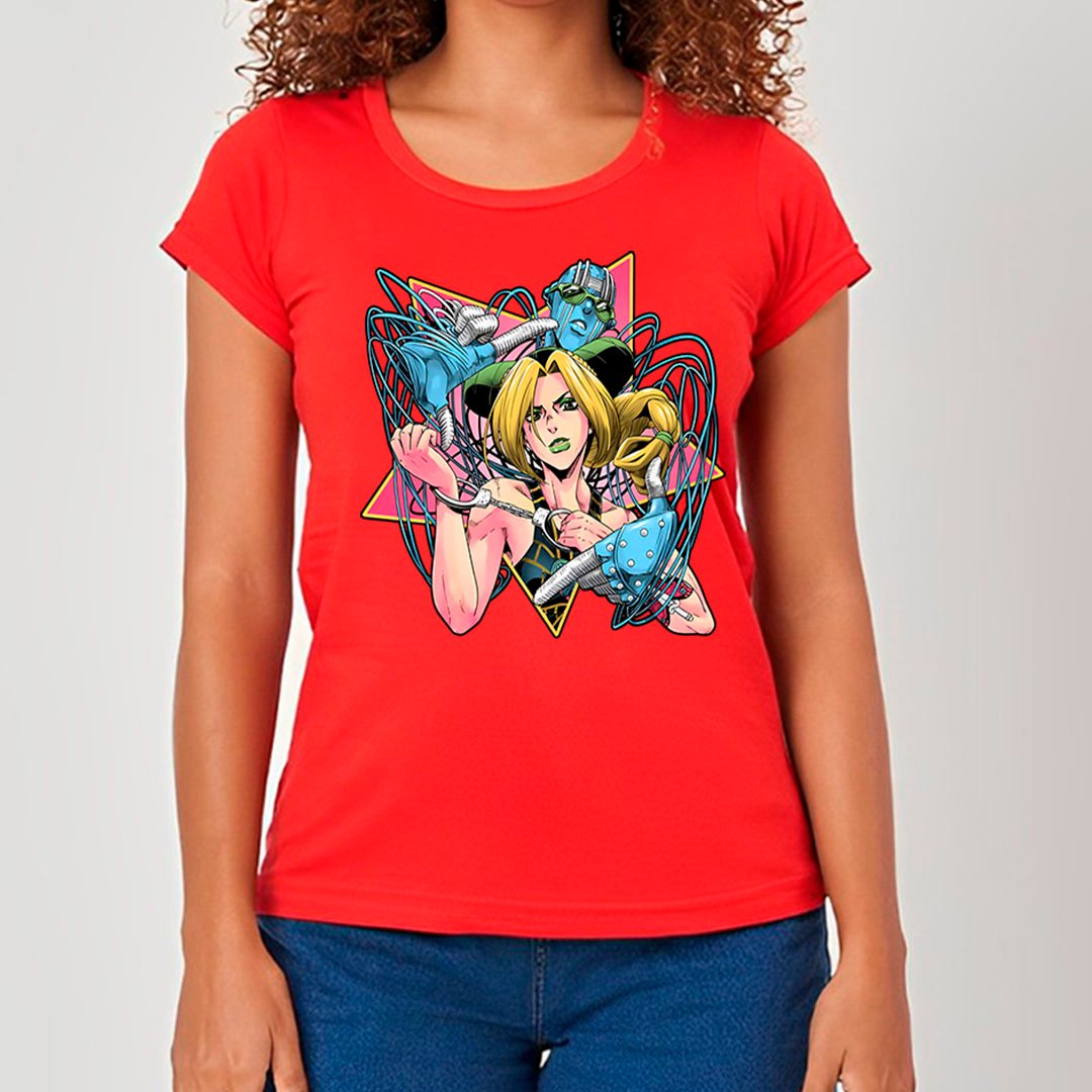 Jolyne e Stone Free - Jojo\'s Bizarre Adventure | Camiseta Feminina Nome do produto: Jolyne e Stone Free - Jojo\'s Bizarre Adventure | Camiseta Feminina