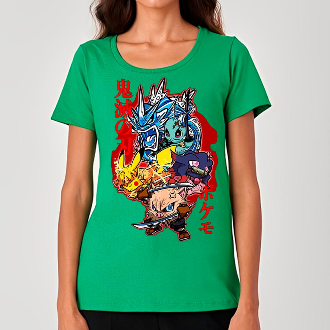 Pokemons em Demon Slayer | Camiseta Feminina Nome do produto: Pokemons em Demon Slayer | Camiseta Feminina