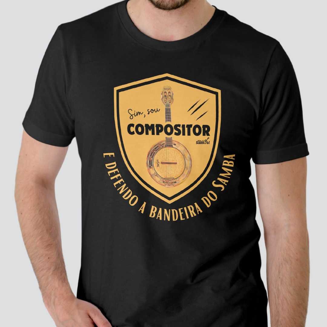 Nome do produto: Camiseta Clássica Masculina - Sim Sou Compositor e Defendo a Bandeira do Samba