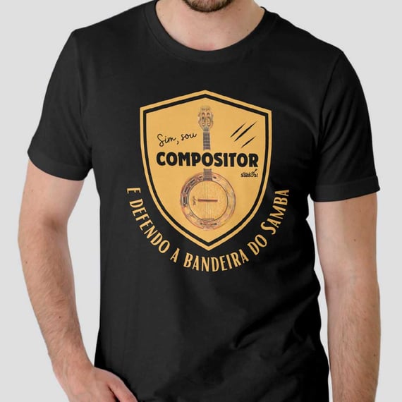 Camiseta Clássica Masculina - Sim Sou Compositor e Defendo a Bandeira do Samba