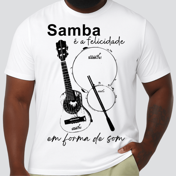 Camiseta Plus Size - Samba é a Felicidade Em Forma de Som