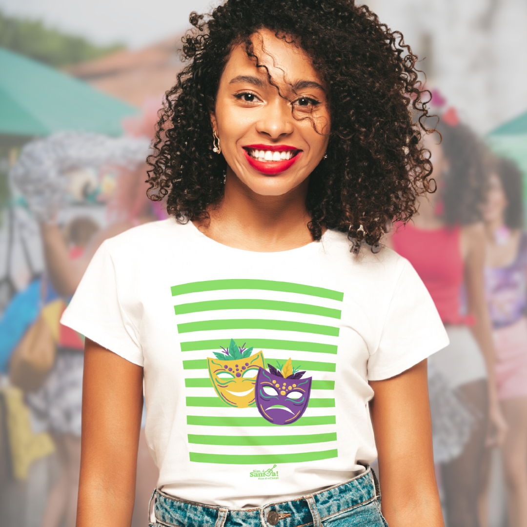 Nome do produto: Camiseta Baby Long Clássica Feminina - Carnaval Verde e Branca