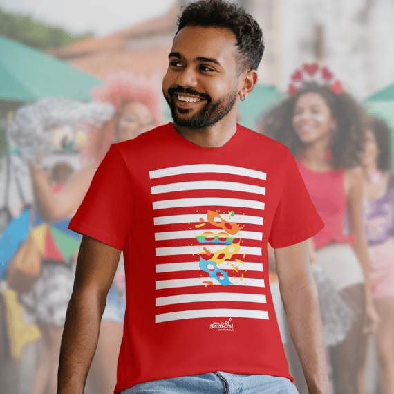 Camiseta Clássica Masculina - Carnaval Vermelho e Branco 
