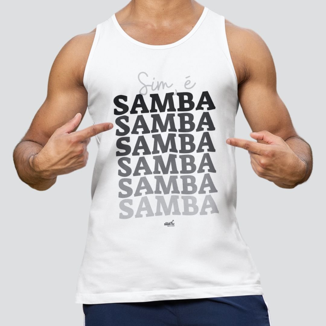 Nome do produto: Camiseta Regata Masculina - Sim é Samba Degradê