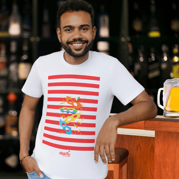 Camiseta Clássica Masculina - Carnaval Vermelho e Branco