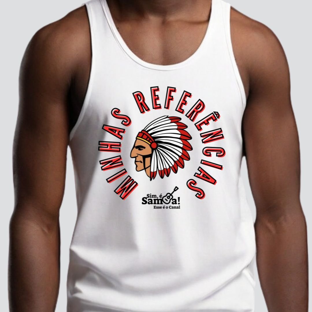 Nome do produto: Camiseta Regata Masculina - Minhas Referências Sim é Samba