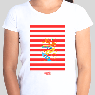 Nome do produto Camiseta Baby Long Clássica Feminina - Carnaval Branca e Vermelho