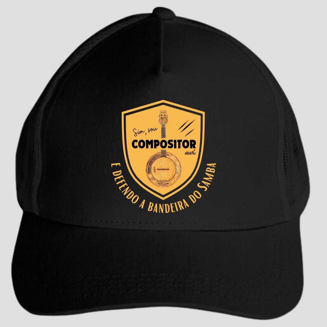 Nome do produto: Boné Americano com Tela - Sim Sou Compositor e Defendo a Bandeira do Samba