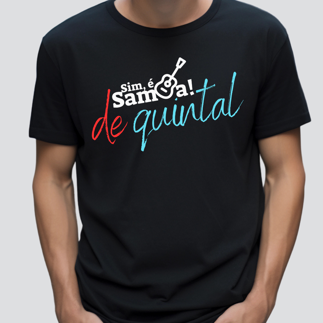 Nome do produto: Camiseta Clássica Masculina - Sim é Samba de Quintal