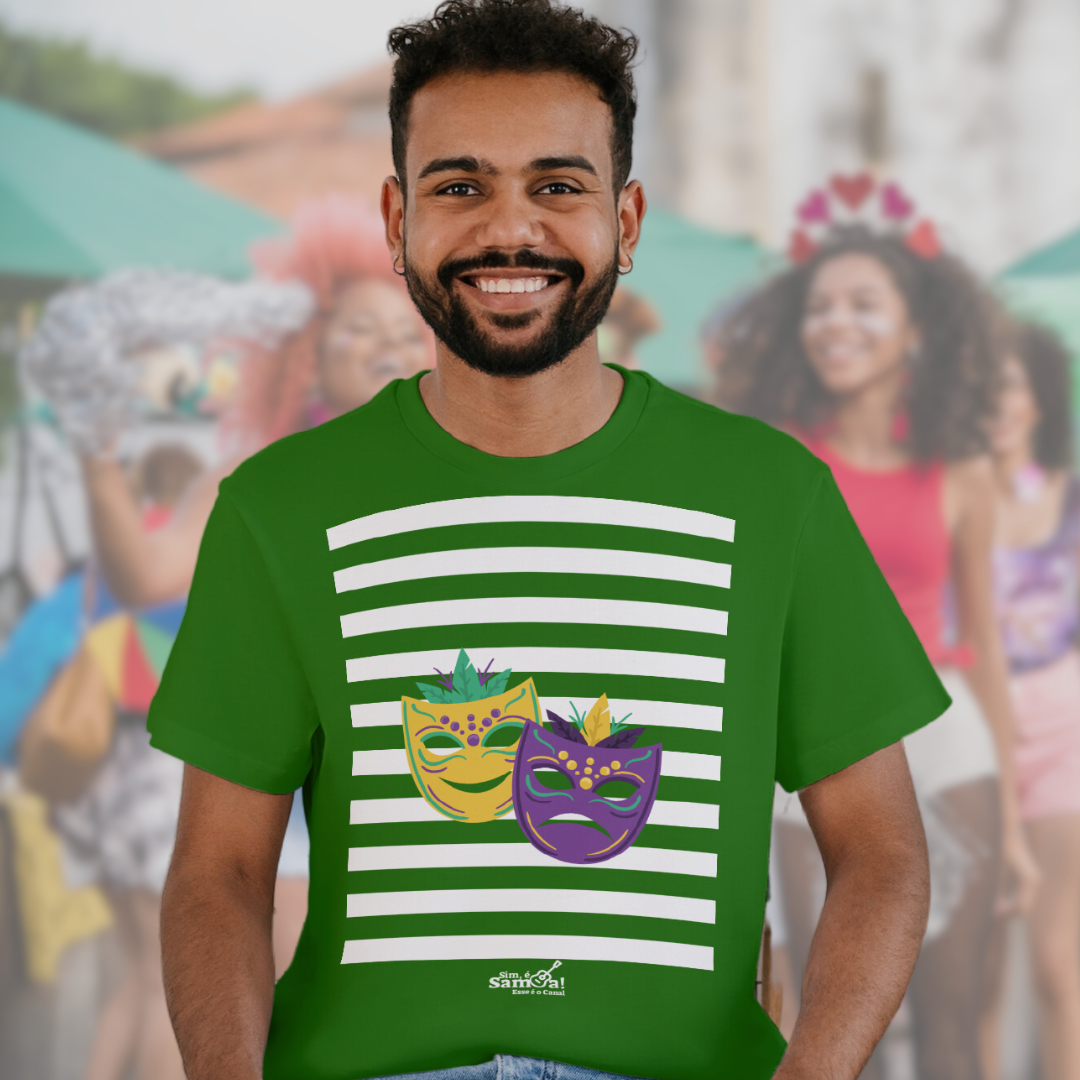 Nome do produto: Camiseta Clássica Masculina - Carnaval Verde e Branco