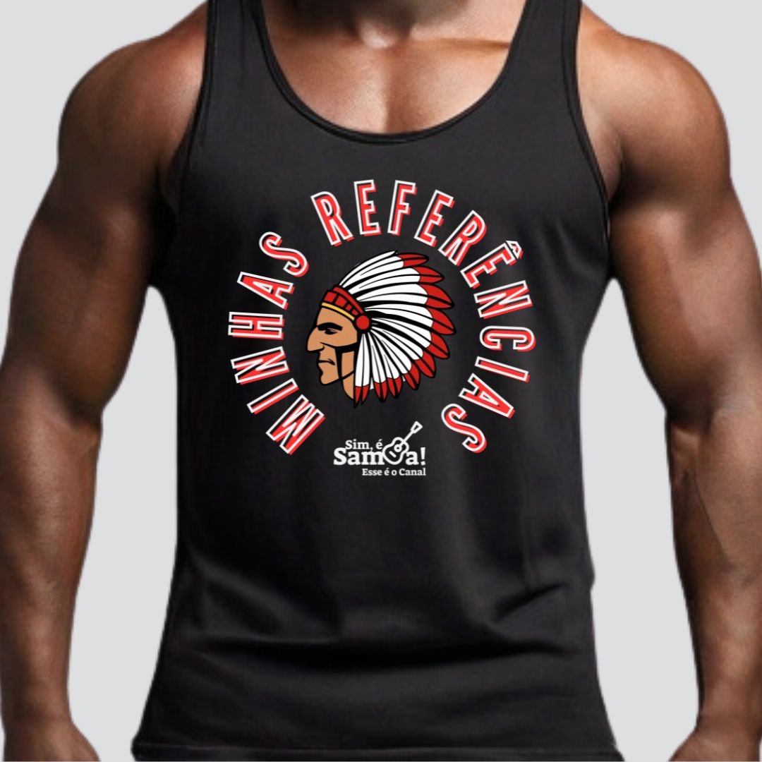 Nome do produto: Camiseta Regata Masculina - Minhas Referências Sim é Samba