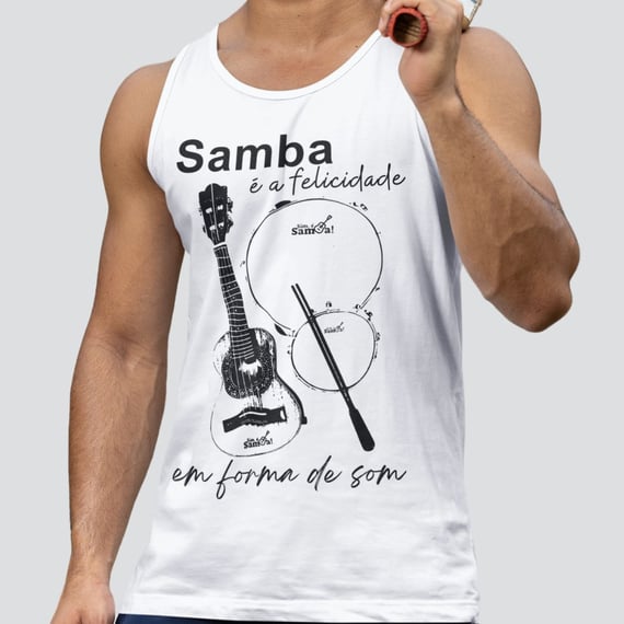 Camiseta Regata Masculina - Samba é a Felicidade em Forma de Som