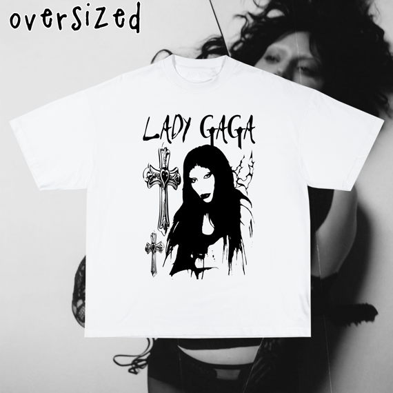 Camiseta Oversized Branca 'LADY GAGA'