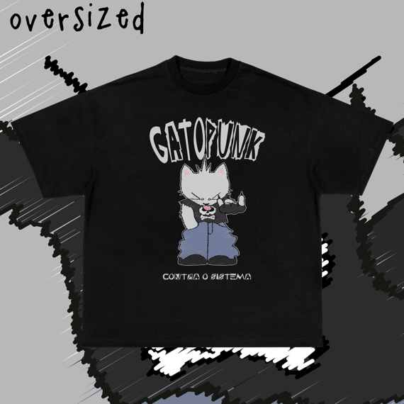 Camiseta Oversized 'gato punk'